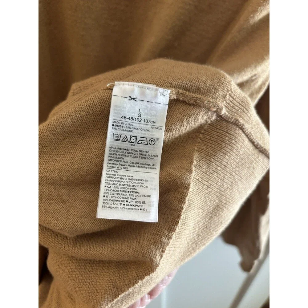 Banana Republic Mens Large Pima Cotton Cashmere V Neck Sweater Carmel Pullover